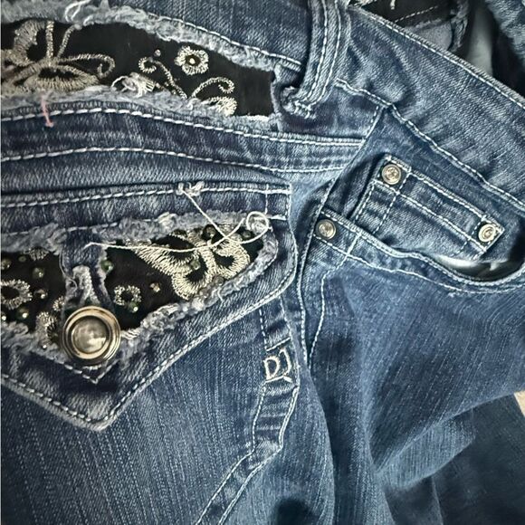 Daniel Jeans Black Silver Embroidered Butterfly Destroyed Straight size 9/10 - Picture 6 of 16